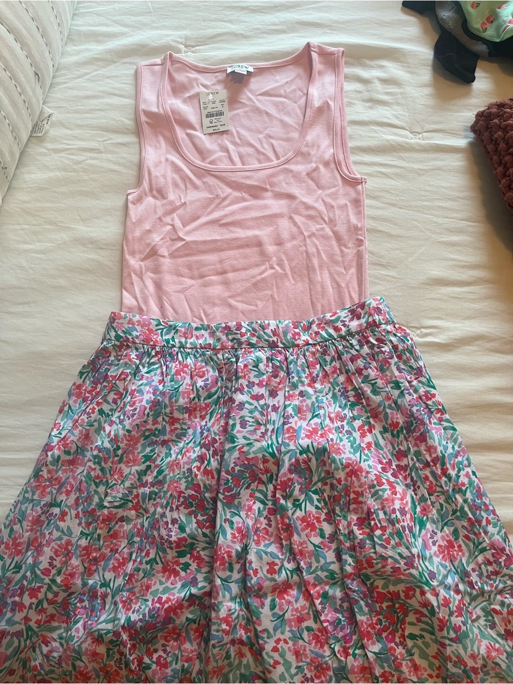 Pink Tank Top and Floral Midi Skirt Set